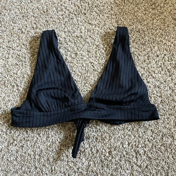 Aerie Wide Ribbed Triangle Bikini Top L Black - Picture 2 of 5
